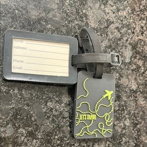 2 PK Let’s Travel Black and Green Luggage Tags Travel Set NWOT
